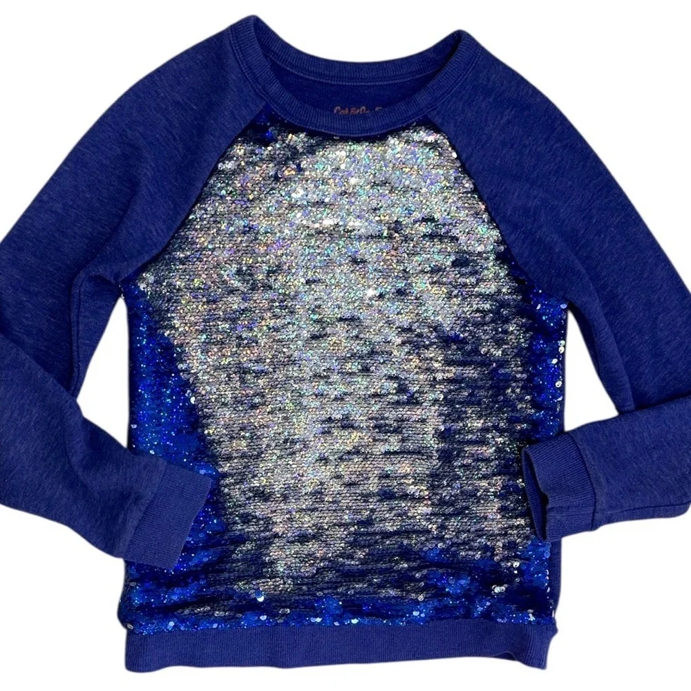 Cat & Jack Blue/Silver Sequin Girls Kids Sweatshirt Size Medium 7/8